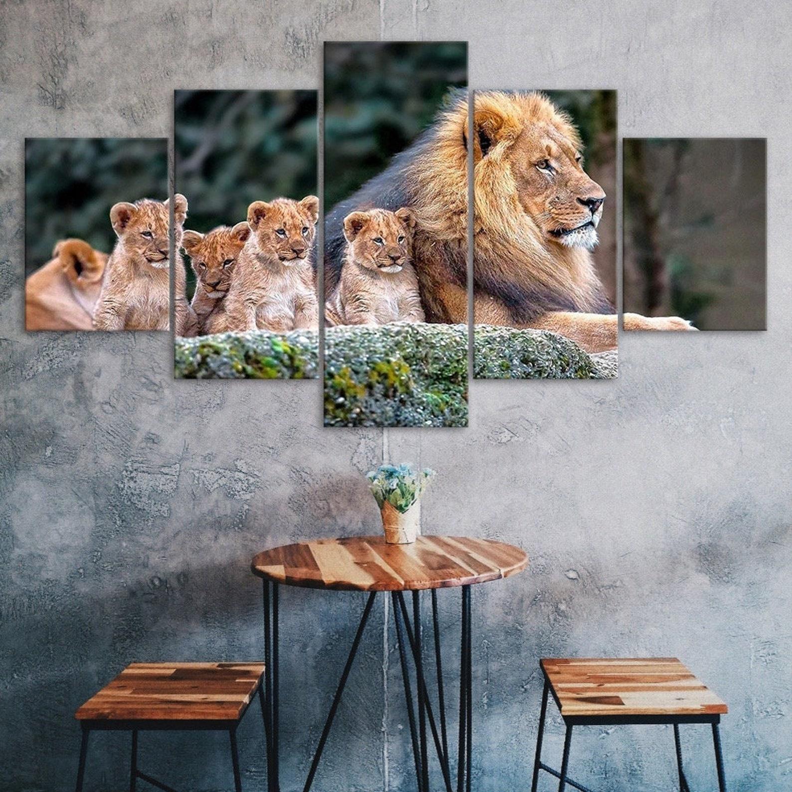 

Lion Family Scene 5 Piece Five Panel Wall Canvas Print Modern Art Poster Home Decor Gift For Him For Her 20X35 20X45 20X55CM