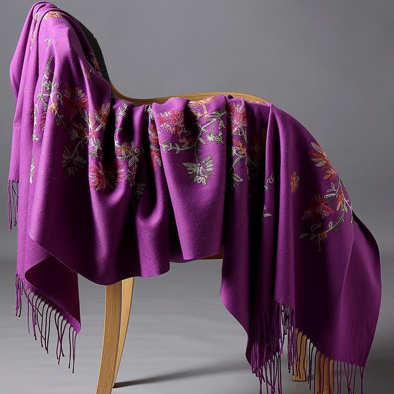 Yunnan Lijiang Women's Ethnic Embroidered Black Tassel Shawl, Thick and Warm, Imitation Cashmere, Oversized for Autumn and Winter