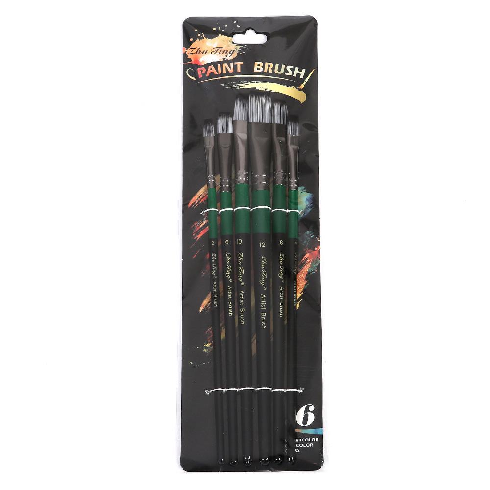 Set de 6 perii de păr din nailon pentru studenții de artă transfrontalieri - Perfect pentru pictură DIY, acuarelă, pictură acrilică și pictură în ulei.