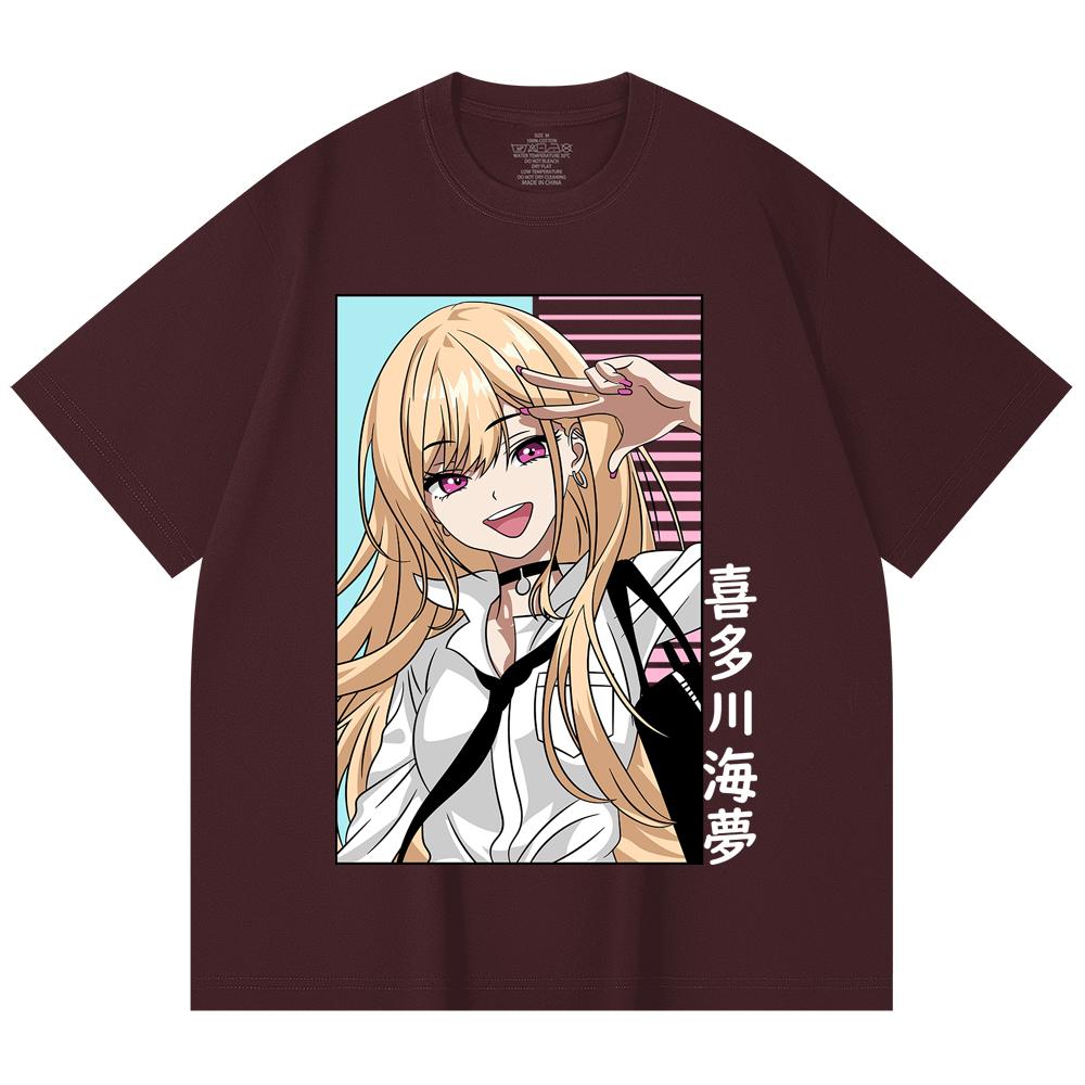 

230 Gsm 100% Cotton My Dress-Up Darling V2 Print Unisex Heavy Cotton T Shirt 2XL вина червоного кольору