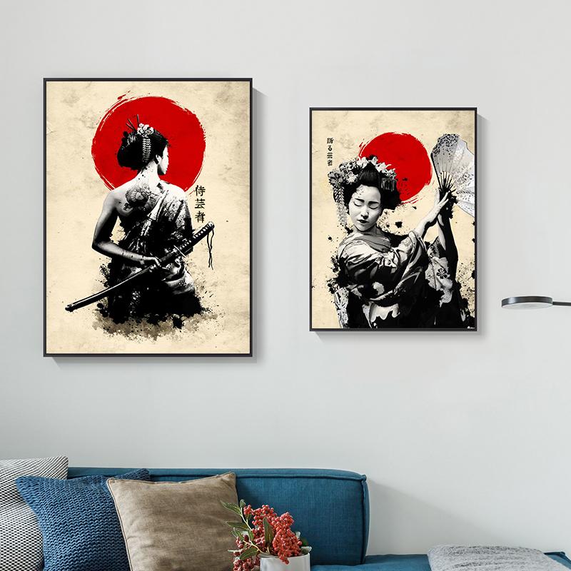 Retro Japanese Samurai Posters Canvas Painting Japan Culture Wall Art Picture For Living Room Home Decoration Frameless