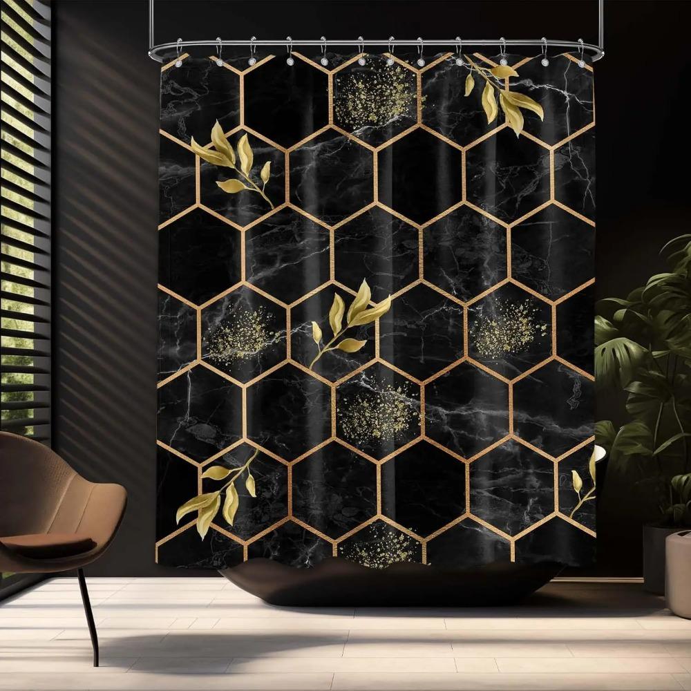 Black And Gold Printed Shower Curtain Mustard Modern Geometric Abstract For Bathroom Decor