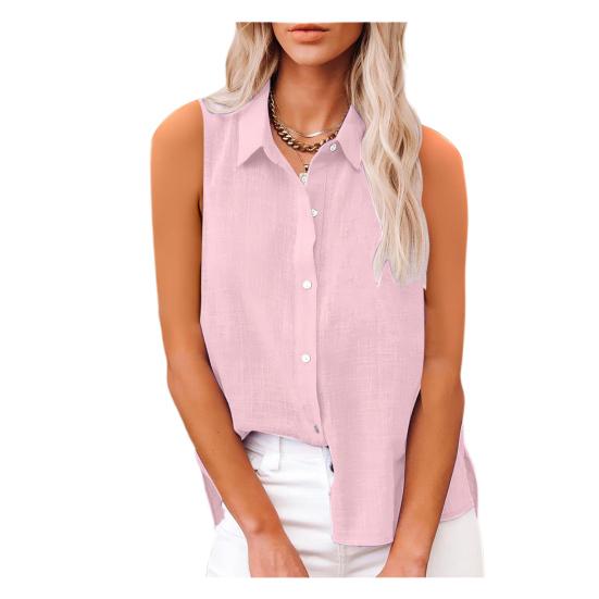 

Women Shirt Lapel Sleeveless Button Down Shirt Pure Color Loose Fit Mid-length Blouse Breathable Summer Tops Office Workwear XXXL