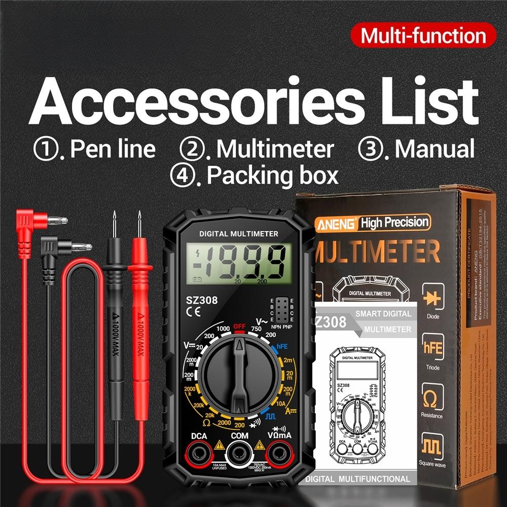 2026 SZ308 1999 Count Digital Multimeter AC/DC High-Precision Multi-function Voltage Current Resistance Multimeter Tester Tools