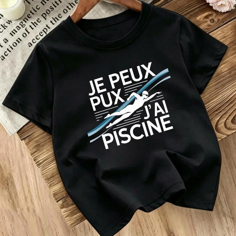 Kids Swimming Theme Print T-Shirt Fashion Sports Style Children Short Sleeve Top Summer