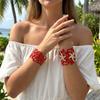 Übertriebenes Seestern CZ-Stein Armreif-Set für Damen Mode Roter Korall Offener Armreif Sommer Strandurlaub Schmuck Geschenk