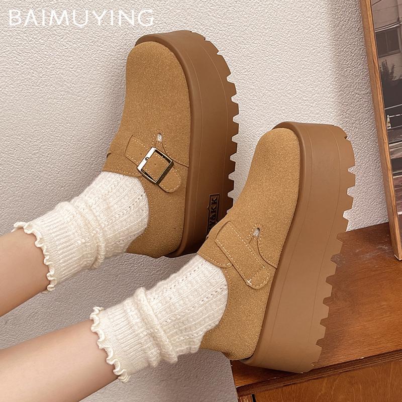 Suede Platform Women Loafers Shoes Designer Buckle High Heels Shoes New Brand 2025 Trend Winter Walking Casual Femme Chaussures