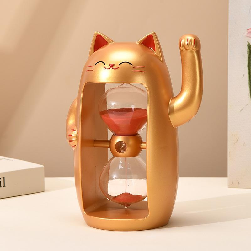 

Handmade Lucky Cat Glass Sand Timer - Modern Ornament & Personal Gift with High-End Feel Small 30 minutes