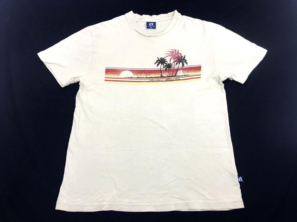 Hang Ten Beach View Surf Board Hawaii Island Palm Tree Blue Tag Tee T-shirt Inspired Designer Streetwear Fits M i094