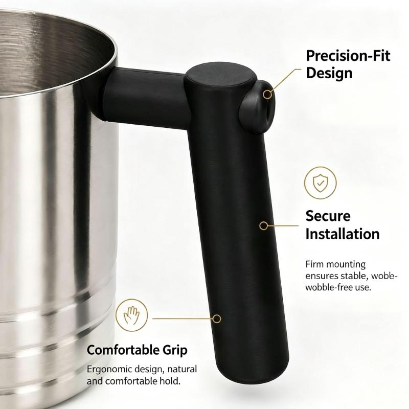 Coffee-Machine Milk Pitcher Handle Replacement, Black PLA Cylindrical Grip and Right-Angle Form for a Worn or Damaged Pitcher Handle