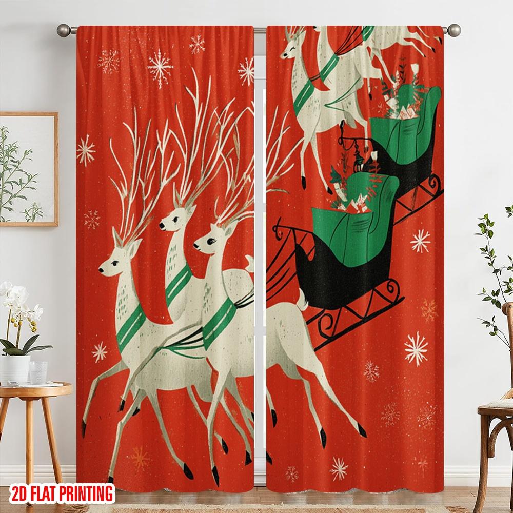 2pcs,2D Plane Printing Pattern Curtains Santa Claus & Reindeer Versatile 100% Polyester (without Rod) Versatile All Perfect for