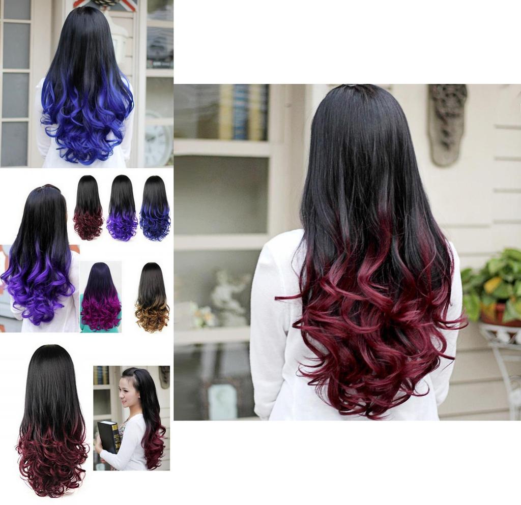 Peruci pentru Femei Lungi Crețe Ondulate Jumătate de Păr Rezistente la Căldură Culoare Gradient Stil Premium de Frumusețe