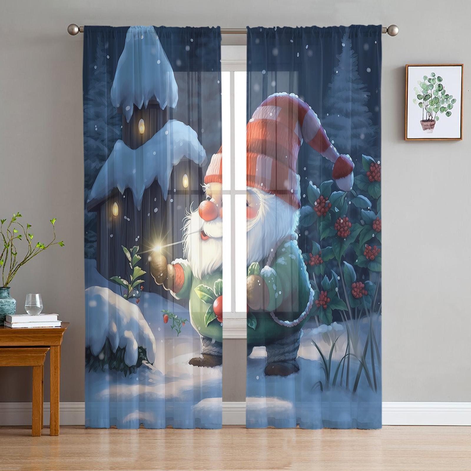 

Рождественский карлик Светлячок при свечах Гостиная Прозрачный Тюль Занавеска на окно Спальня Кухня Декор Вуаль Шторы Шторы 135W x 114H(cm)