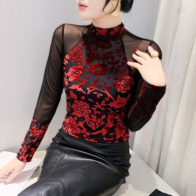 Spring Updated Classic Style Turtleneck Bottoming Blouse for Women with Slim Long-sleeved T-shirt Mesh Top
