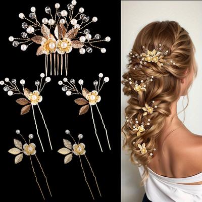 Flower Wedding Hair Accessories Bridal Headwear Retro Hair Forks Pearl Hair Clips Exquisite Girls Hair Ornaments