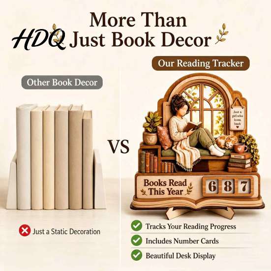 Decorative Wooden Stand for Bookshelf Book Read This Year Tracker 3D Layered Window Reading Decor Girl Count with Replaceable Number Lover