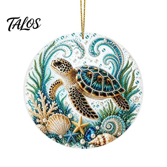 Marine Life Hanging Ornaments Ocean Theme Pearl Art Ornament, 2D Flat Acrylic Coastal Unique Gifts for Lovers Sea Suncatcher, Beaded Pattern