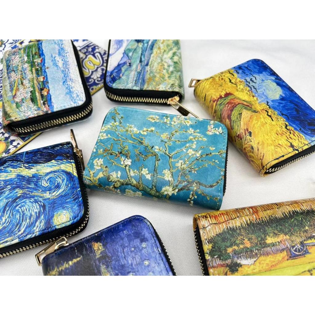 New PU Leather Printing Coin Card Zipper Wallet Fashion Van Gogh Paintings Men Women Credit Passport Card Bag Holder Souvenirs