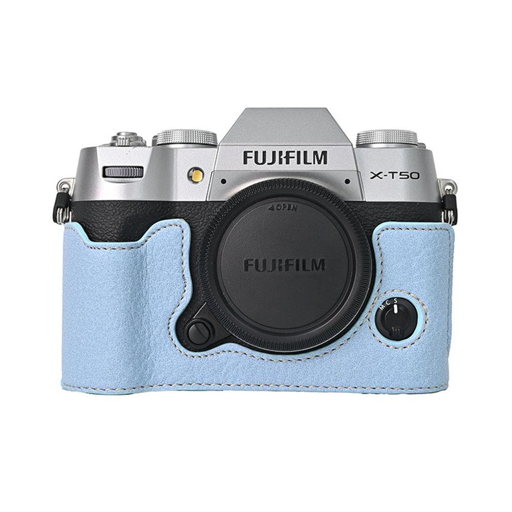 Litchi Pattern PU Leather Camera Half Case for Fujifilm XT50 Fuji X-T50 Bottom Battery Opening Magnetic Cover