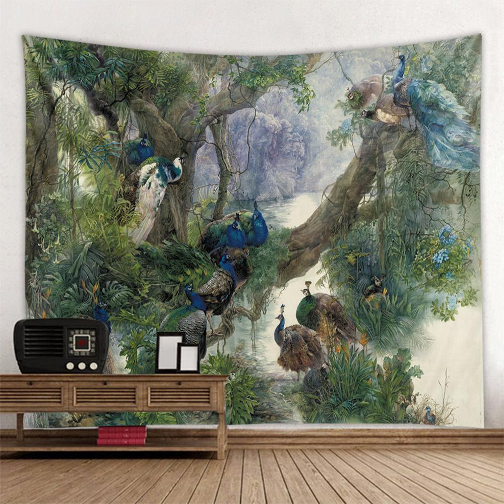 Tapestry Wall Hanging, Peacocks, Flowers, Forests, Bohemia, Aesthetics, Room Decoration, Wall Decoration, Blankets, Bed Sheets