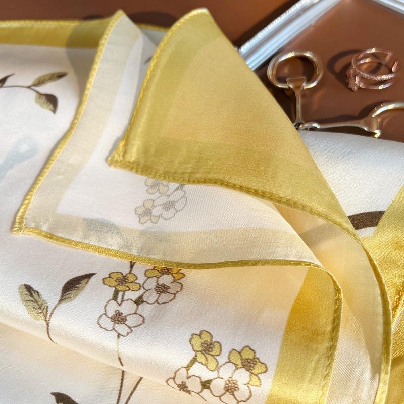 Spring new orchid printing plain crepe satin silk silk scarf women's fashion high sense 100 mulberry silk small square scarf