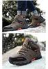 Men's High-Top Waterproof Leather Hiking Boots, Warm, Velvet-Lined, Thick-Sole, Large Size, Autumn/Winter Outdoor Off-Road Footwear.