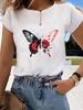 (Asian Size)  trend butterfly flower cute Graphic Tee Fashion T Clothing Women's Top  Print Female Casual  Short Sleeve T-shirts