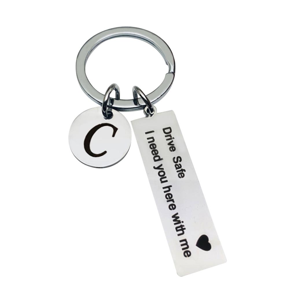 key valentines day key chain Custom A\-Z 26 Initials Letter Engrave Drive Safe I need you here with me car key