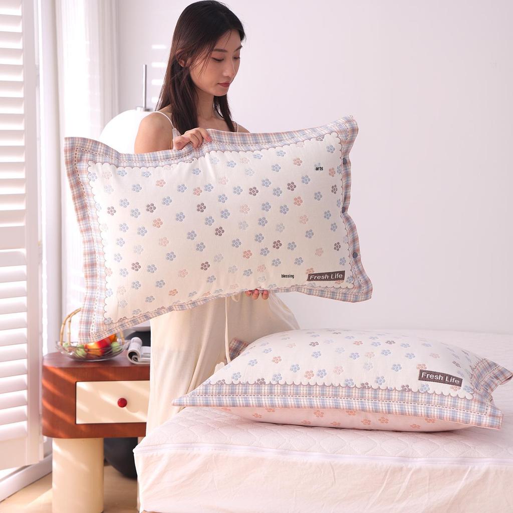 High-Density Cotton Gauze Snap Pillowcase Set - Cartoon Design, Year-Round Use, Non-Slip, Set of 2