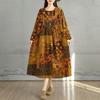 2025 Dame Pluss Størrelse Vår Lang Kjole Løs Basic Trykk Vintage Casual Blomstret Oversize Langermet Maxi