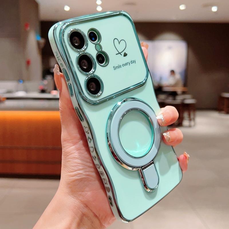 Wave large window for Galaxy S25Edge electroplating love mobile phone case Samsung A55 hardware bracket S26U