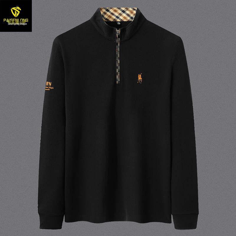 Men's Autumn/Winter 2025 Python Dragon Embroidered Long Sleeve Half-Zip Stand Collar Casual Top