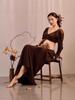 2026 Spring European & American Style Dark Brown Square Neck Waist-Cinching Elegant Long Skirt Set