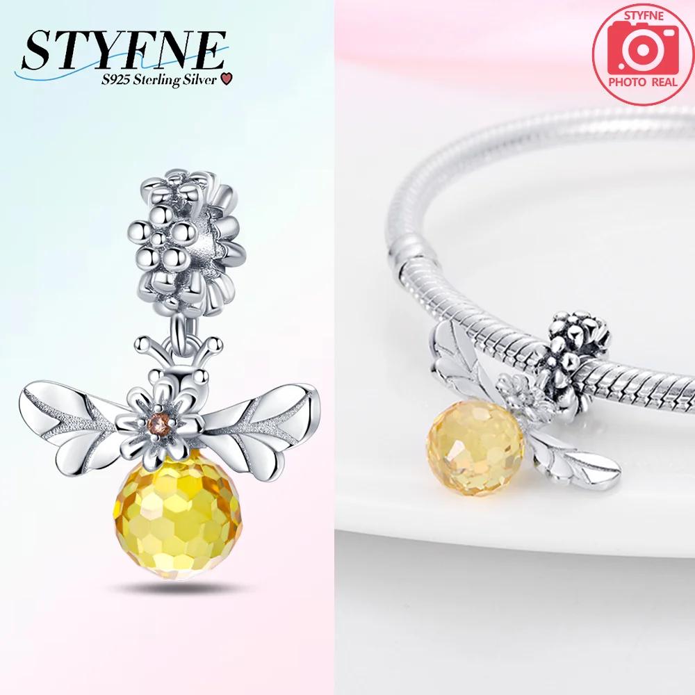 Copper Authentic Charm Bead Charms Pink Butterfly Flowers Yellow Zircon Fireflies Bees Bead Charms Compatible With Bracelets Women Jewellery Making Di