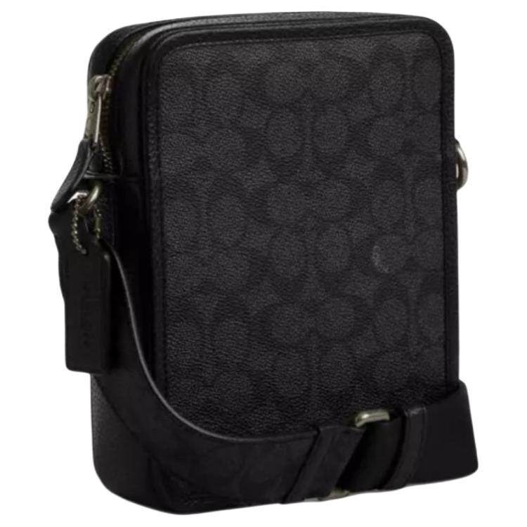 Coach Sullivan 16 Classic Print Coated Canvas Crossbody Bag Small Men bags Black CAT78-QBMI5