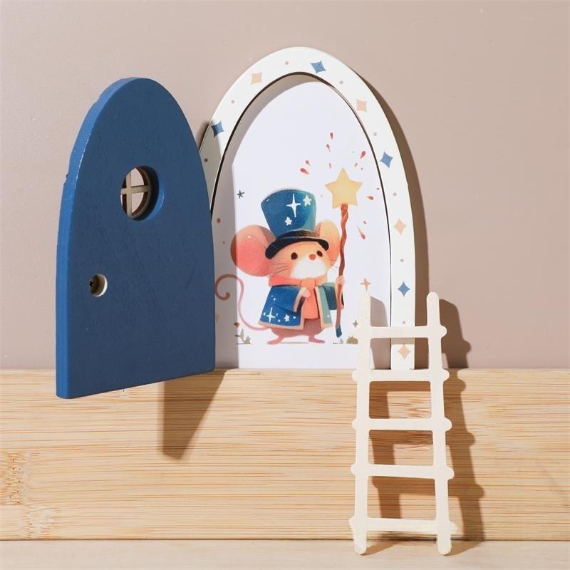 1 Set Exquisite Character Stickers Cute Pretend Play Wooden Arch Openable Door Toys Gift Montessori Wooden Fairy Door Kit
