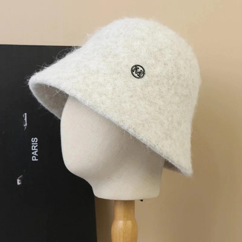 Ins Fashion Ladies Fluffy Panama Korea Designer M Wool Warm Bucket Hat For Women Fashion Fisherman Winter Hats Cap