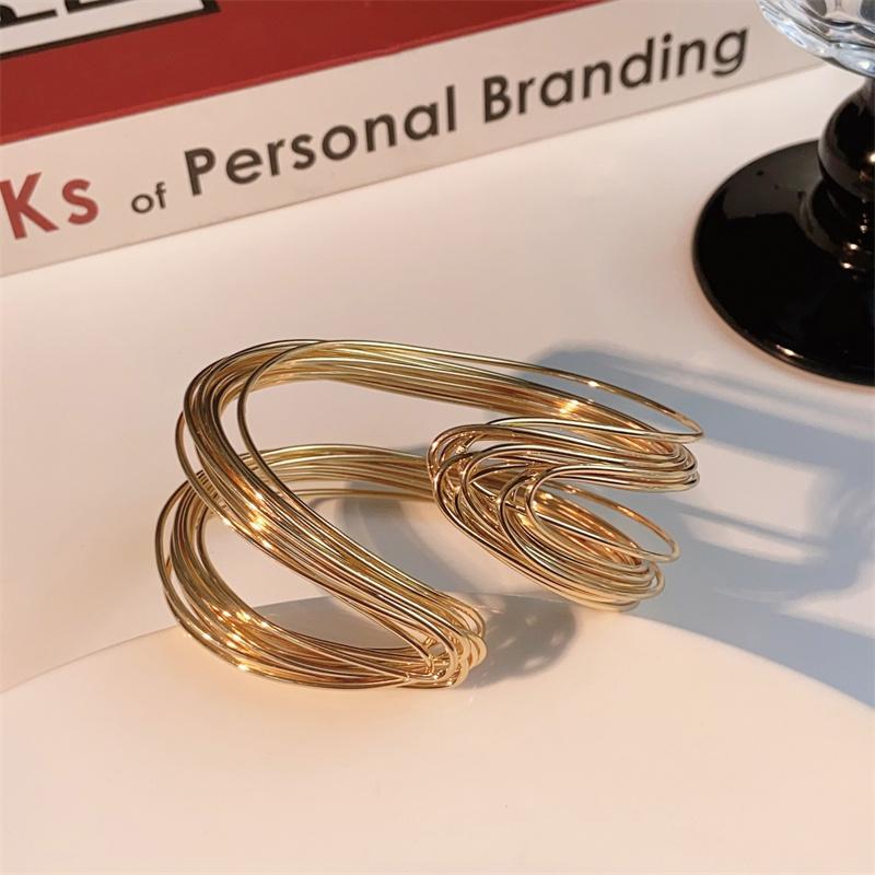 Vintage Gold Color Multi-Layer Opening Wide Cuff Bracelet for Women Exaggerated Metal Lines Wrist Bracelet Party Jewelry Gift
