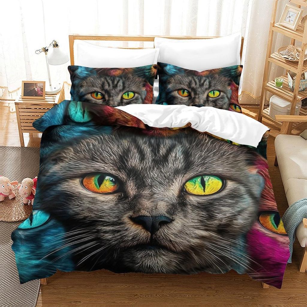 Colorful Cat 3D Digital Printing Polyester Quilt Cover Two Or Three Pieces Can Be