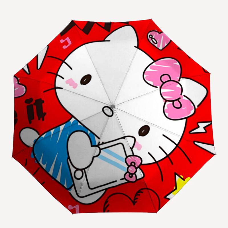 1pc Hello Kitty Automatic Opening/Closing Umbrella with Foldable Design, 8-Rib Iron Frame Outdoor Umbrella, Ideal Gift for Fans, Travelers, Daily Use,