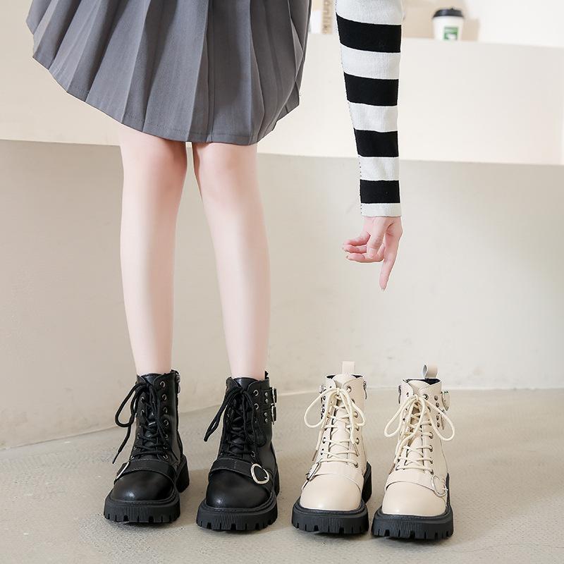 Bottes pour femmes à lacets croisés de couleur unie pour tous les jours, bottes de moto coupe-vent noires pour femmes