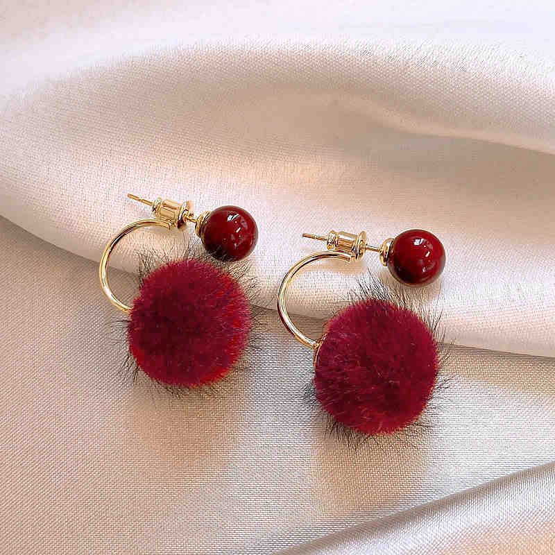 Retro Hong Kong Style Red Flocking Geometric Round Earrings Earrings Fashion Personality Temperament Earrings Women