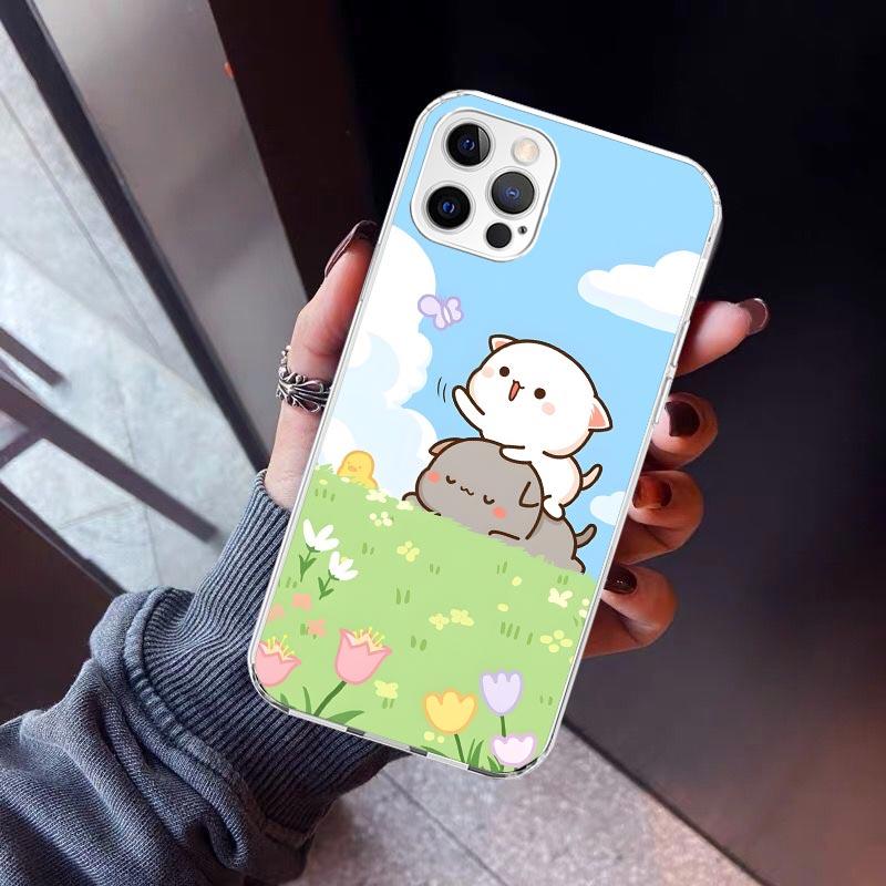 Cute Peach Goma Cat Phone Case For iPhone 17 Air 16 15 Pro Max 14 Plus 13 Mini 12 11 Cover 7 8 SE Silicone Shell Print Fundas 17