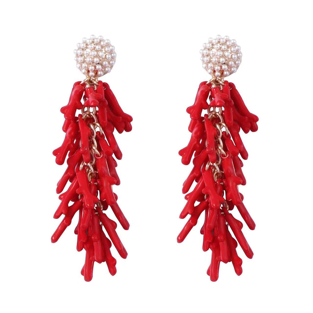 

Богемне двошарове намисто з червоного коралу з полімерної смоли для жінок