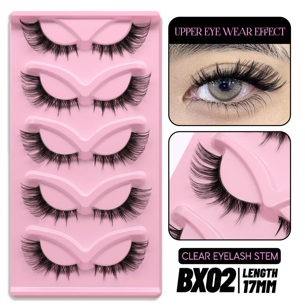 Xiaomi GROINNEYA 5 pairs Cat Eye Lashes Faux Mink Eyelashes Clear Band Lashes Natural Look Wispy Mink Eyelashes Full Strip Lashes