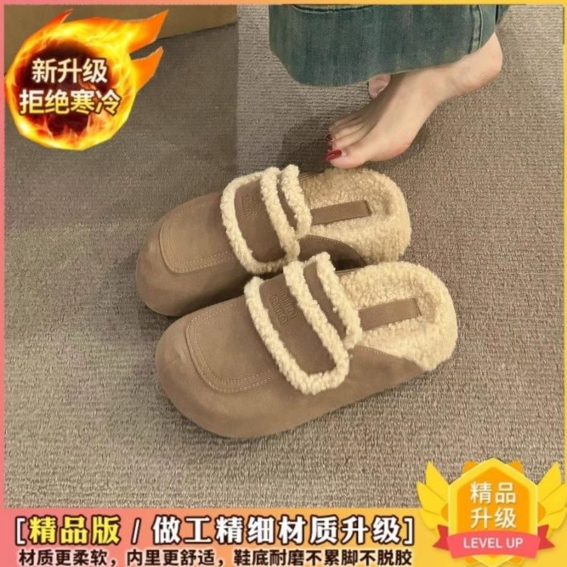 Baotou half slippers women s autumn and winter new retro velvet warm versatile casual cotton shoes thick soles increase 35
