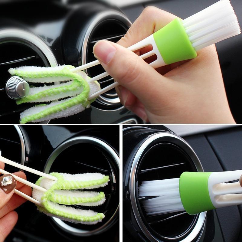 For Mini Double-End Microfiber Car Air Vent Duster with Removable Cloth Cover - Portable Cleaning Brush for Car Detailing, Dual-Head Design