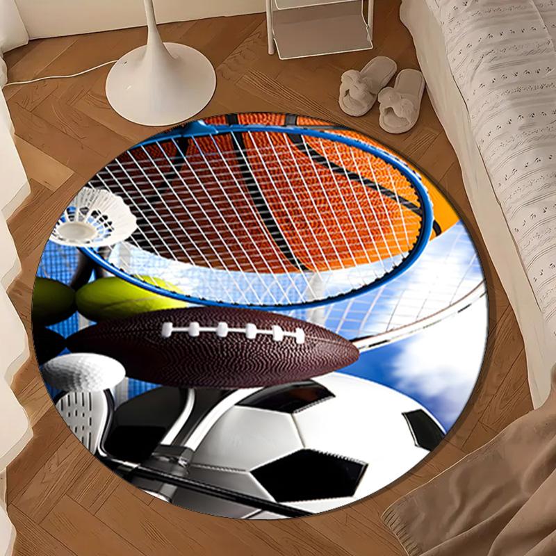 Sports Equipment Collection Round Rug for Livingroom,Bedroom, Palyroom, Chair Rug, Area Rug, Circle Carpet, Large Size Fan Christmas Gift