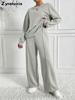 Trendy New Solid Color Crew Neck Long Sleeve Pants Set Women's Outfit Chic Two-Piece
