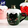 Christmas Mug with Lid Spoon Girl Cute Coffee Cup Ceramic Water Cup Office Couple